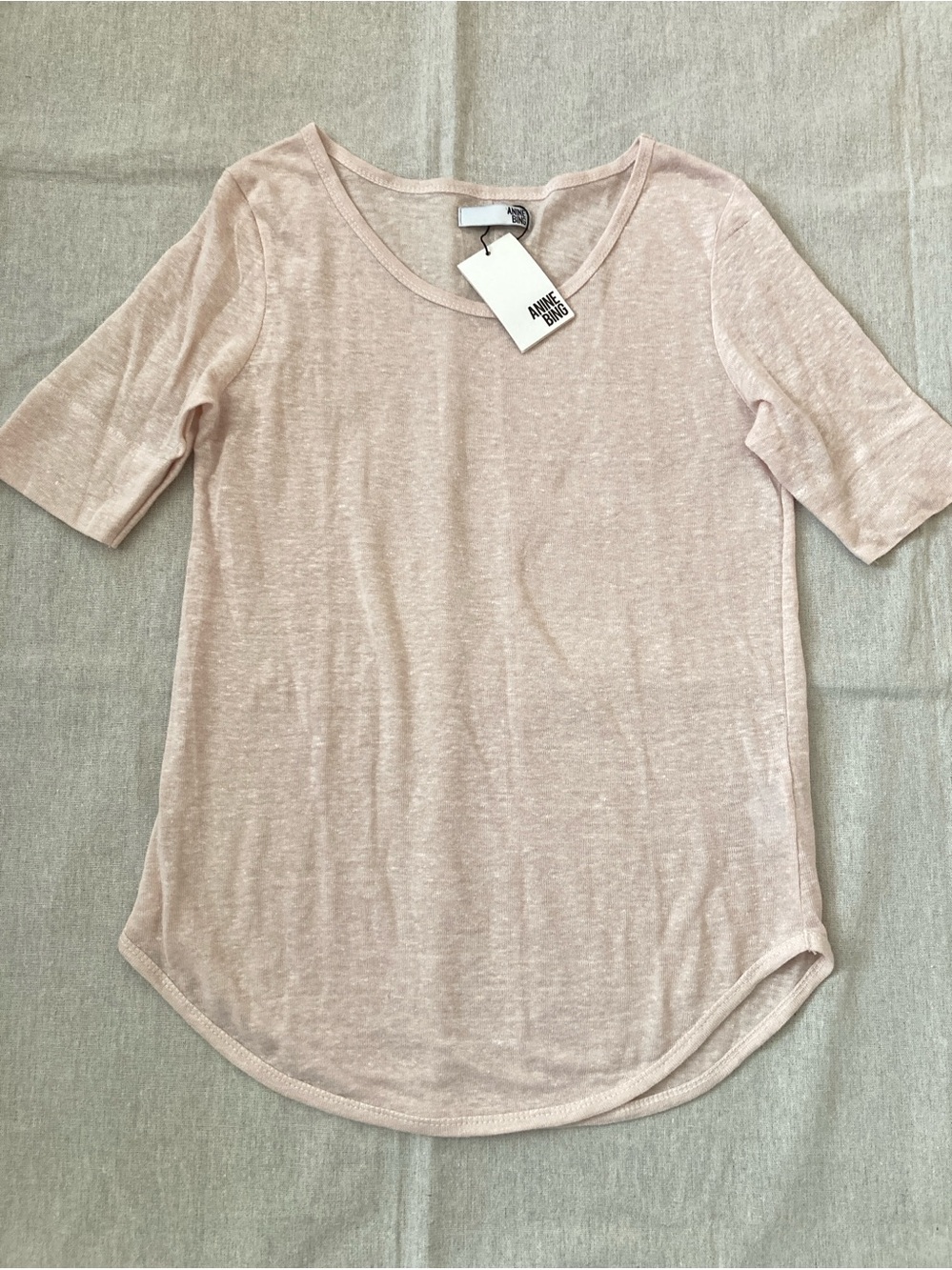 ANINE BING Boatneck Tee in Pink 100% Linen Size Large